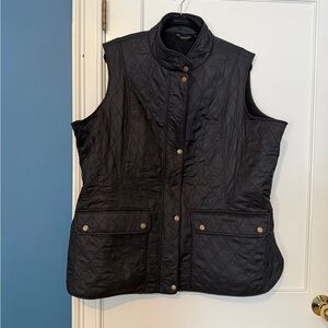 Barbour Black Quilted Vest with Gold Accents